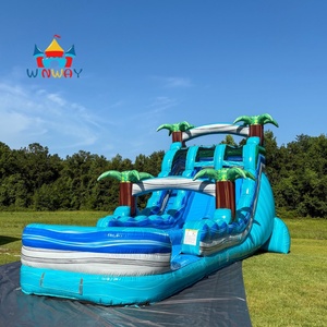 Tobogán Acuático Inflable Tropical Azul Comercial con Palmeras, Parque Acuático Infantil Interior y Exterior para Desafíos y Diversión de Verano - Product Image 1