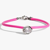 Collier court en acier inoxydable minimaliste pour femme avec grand zircon ovale et bracelet en cuir multicolore plaqué or 14 carats