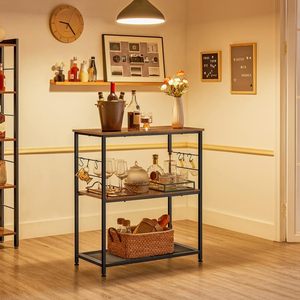 Chariot de bar moderne SENYU à 3 niveaux en bois avec structure métallique et rangement pour verrerie - Product Image 4