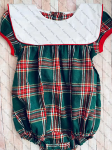 Vestitini per Bambine in Flanella <span class=keywords><strong>Verde</strong></span> Tartan con Monogramma, Maniche Corte, Colletto a Bavaglino, Costume da Babbo Natale, Tutina a Bolle per Natale - Product Image 4