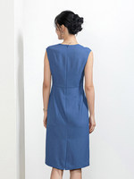 Robe d'été respirante pour femme, tissée, taille naturelle, fermetures éclair, sans manches, col carré en X, longueur genou, pour le bureau
