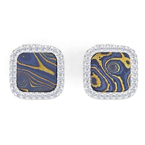 Original Lacquerware Environmental Friendly Blue Marbled Natural Art Zircon 925 Silver Rhinoceros Horn Xipi Lacquer Earrings