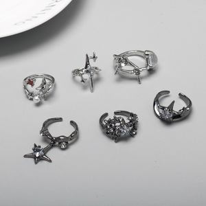 <span class=keywords><strong>Anello</strong></span> Regolabile Y2K con Stella e Luna, 6 Stili, Gotico Punk, Argento/Nero, per Gioielli Estetici, Regalo all'Ingrosso - Product Image 4