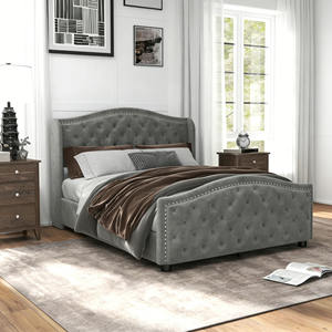 Cama de Plataforma Tapizada en Terciopelo Gris Claro Dwoo, Tamaño Completo, Cabecera Acolchada de Lujo, 4 Cajones de Almacenamiento - Product Image 5