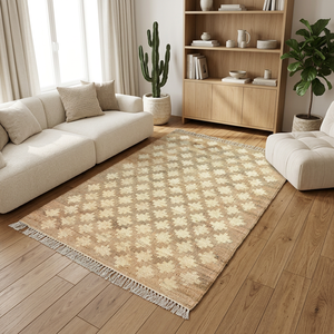 Handmade Modern Rectangle Jute Rug Geometric Pattern Low Pile <b>Thin</b> Eco Friendly Commercial Use Area Carpet Fringe HARI - Product Image 5