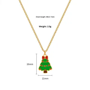 Collier en acier inoxydable avec pendentif cerf, bonhomme de neige et cloche, motif de personnage de dessin animé mignon, chaîne ras-du-cou pour femme, cadeau de Noël 2025 - Product Image 5