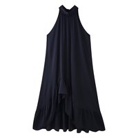 Robe midi décontractée et élégante pour femme, nouvelle collection 2026, avec décoration laminée et col suspendu, style rétro chic sans manches.
