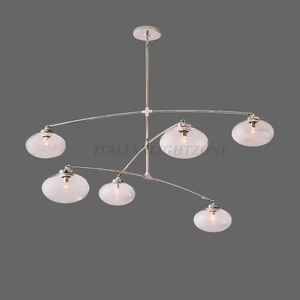 Lustre en laiton de style moderne du milieu du siècle 1950, 6 lumières, globe en verre, suspension de plafond, style vintage, luminaire pour la maison - Product Image 5