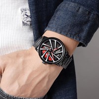 Reloj de Cuarzo Skmei 1787 1990 2191 para Hombre con Diseño de Llanta de Vehículo, Esfera Calada de Concepto Creativo y Estilo Metálico, Deportivo y de Moda
