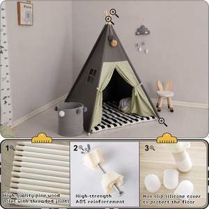 Tienda de Campaña de Lona de Algodón Gris Personalizada, Casa de Juegos para Niños <span class=keywords><strong>Pequeños</strong></span>, Tipi para Decoración de Habitación Infantil - Product Image 6
