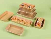 Emballage alimentaire personnalisé, jetable, à emporter, biodégradable, avec revêtement UV, imprimé flexo, boîte en papier kraft pour sushis, plateau, boîte, conteneur, couvercles