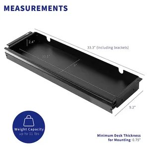 JH-Mech Organisateur de tiroirs de bureau OEM grand plateau de clavier coulissant noir Bureau surdimensionné Rangement sous le tiroir de bureau