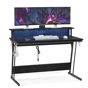 VASAGLE Home office RGB Computer Desk LED light gaming desk set with Power Outlets