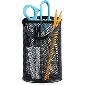 UNV20019 Universel 4.13 pouces Diamètre X 6 pouces Porte-crayons en métal noir à 3 compartiments, en maille, en plastique - Product Image 5