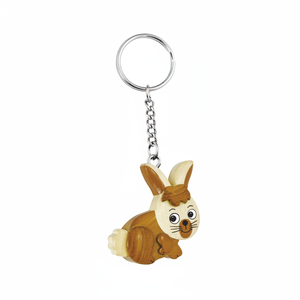 Portachiavi in legno a forma di coniglio, ciondolo animale intagliato in miniatura per chiavi e borse - Product Image 2