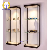 Vitrines de présentation de vente au détail, en verre trempé doré, avec éclairage LED, sur pied, hautes, pour l'exposition d'objets anciens et de collection