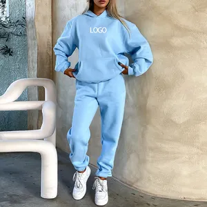 Custom Plus Size Women's Hoodies Sweatshirts Women 3D Puff Print Manufacturer Cotton Oversized Hoodie And Jogger Set