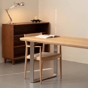 Retro Minimalist Multi-Functional <strong>Desk</strong> | <strong>Solid</strong> <strong>Wood</strong> Top &amp; Stainless Steel Legs, for Dining &amp; Living Room - Product Image 5