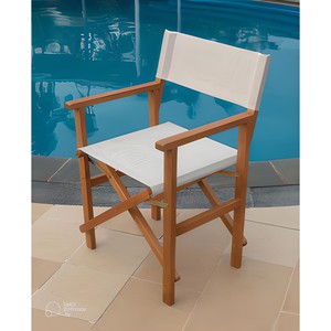 เก้าอี้ผู้บริหารทำจากไม้กระถินเทศเคลือบน้ำมันและผ้าโพลีเอสเตอร์สีเอครู - Product Image 1