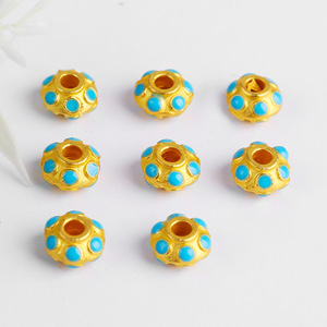 Perles d'espacement rondes en turquoise plaquées or 8 mm, composants de bijoux pour la fabrication de bracelets et colliers DIY, accessoires en gros - Product Image 4