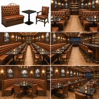 Meubles de café vintage Ron Group, table carrée en marbre, fauteuil en cuir, banquette en cuir capitonné pour restaurant
