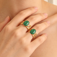 Nouvelles bagues pour femmes à la mode, plaquées or 18 carats, avec pierre précieuse malachite, en acier inoxydable, creuses, géométriques, larges et ouvertes