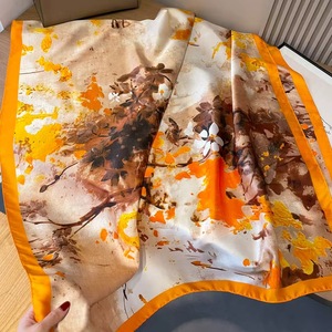 Của Phụ nữ dài cổ điển phong cách xiangyun satin điều hòa không khí Khăn choàng mỏng in mùa xuân mùa hè giả khăn lụa Polyester - Product Image 6