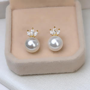 Juego de Pendientes con Colgante de Corona de Plata S925, Accesorios Femeninos DIY con Bandeja Vacía, Estilo Vintage, Semi-terminados, 1357, Pendientes de Perla - Product Image 2