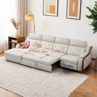 Canapé-lit d'angle moderne en cuir convertible avec fonction de relaxation électrique, table porte-gobelets et rangement intégré pour salon