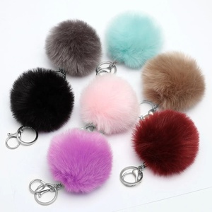 8cm Fausse Fourrure Sac Porte-clés Pom pom Voiture Porte-clés Argent Couleur Chaînes Pompons Faux Renard Lapin Fourrure Charmes Chaîne - Product Image 6