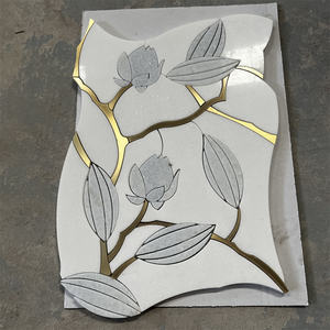 Schönes Design Küchenrückwand Weiße Wasserstrahl-Fliesen Blumen-Marmor-Mosaik Bodenfliesen für Wand Florale Muster - Product Image 1