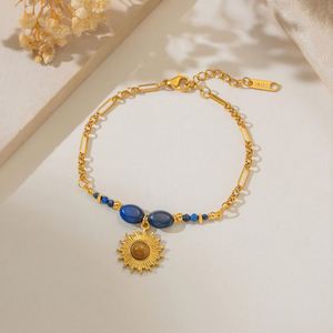 Bracciale in Acciaio Inossidabile Antiossidante <span class=keywords><strong>con</strong></span> Placcatura in Oro PVD 18K e <span class=keywords><strong>Perline</strong></span> di Lapislazzuli, Catena Regolabile, Gioielli Boho - Product Image 2
