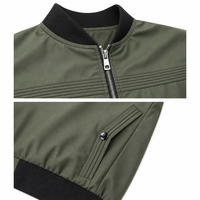 Blouson Bomber d'Hiver Vert Olive pour Homme avec Col Brodé, Fermeture Éclair, Style Aviateur Décontracté, Poches Utilitaires, Manches Longues, Streetwear