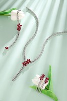 Glänzende Blumen form Long Drop Dangl ing Silver Lab Grown RUBY Stones Ohr stecker für Hochzeit Braut kostüm Schmuck