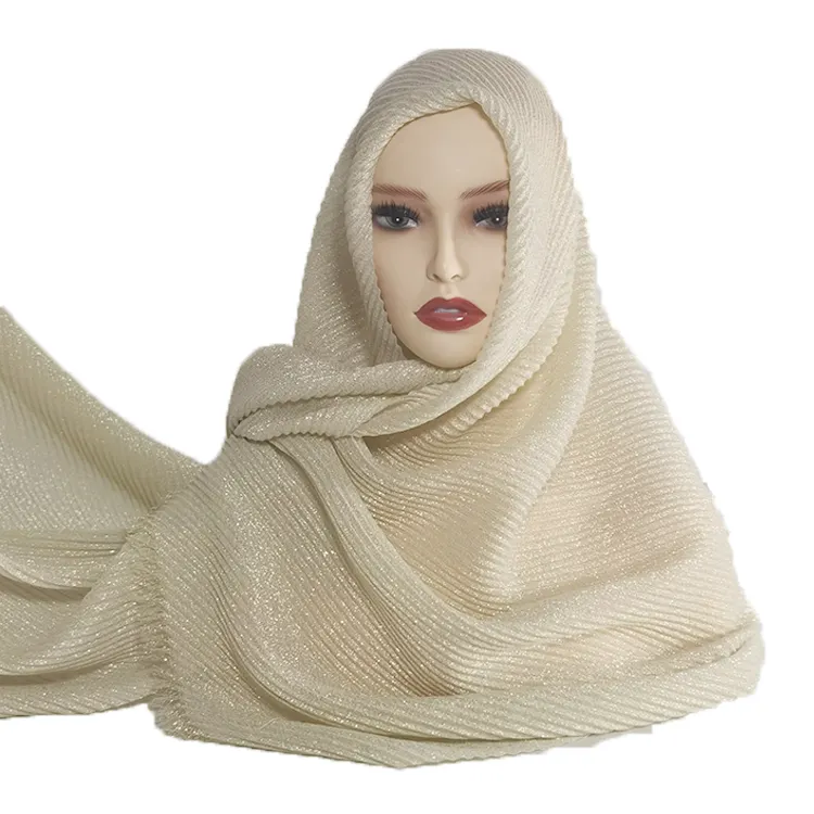 Muslim Fashion Headwear shimmery Crinkle luxury scarf for women wrinkle big size Shawls Islamic Headdress Shiny Hijabs Wholesale
