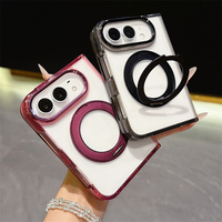 Coque de téléphone transparente anti-jaunissement avec cadre métallique pour iPhone Duo, best-seller, avec support magnétique à 360°