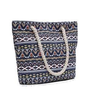 <b>Wholesale</b> Custom Zipper Canvas Summer <b>Tote</b> Beach <b>Bag</b> With Cotton Strap - Product Image 2