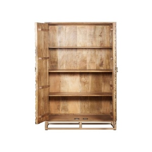 Armoire en bois avec portes à motifs géométriques |   Armoire de rangement avec base métallique, armoire de chambre à coucher de luxe - Product Image 3