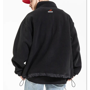 Felpe Personalizzate da <span class=keywords><strong>Uomo</strong></span> con <span class=keywords><strong>Zip</strong></span> 1/4, Calde in 100% Pile Polare, Design Girocollo Nero Tinta Unita per la Stagione Autunnale - Product Image 4