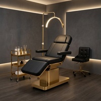 Lit de beauté électrique de luxe à 3 moteurs avec base dorée, réglable pour soins du visage, extensions de cils et massage, fauteuil d'esthéticienne