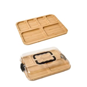 Plateau de service en bambou Zen Storage avec couvercle, plateau à fromage portable pour pique-nique, voyage, collations, présentation de fruits - Product Image 2
