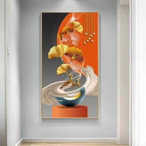 Peinture sur toile en porcelaine cristalline scintillante avec fleurs en cristal et éclairage LED à suspendre dans le salon - Product Image 4