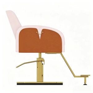Fauteuil de Barbier Moderne, Chaise de Coiffure Rembourrée avec Dossier en Cœur et Base Dorée pour Salon de Beauté - Product Image 2