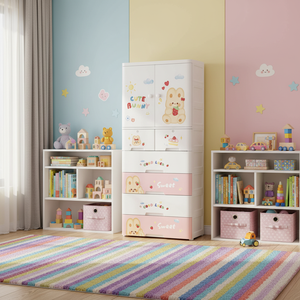 ตู้เสื้อผ้าเด็ก 6 ชั้น ลายการ์ตูน พลาสติก สำหรับใส่เสื้อผ้า น่ารัก ความจุเยอะ ใช้ได้หลากหลาย ตู้เก็บของเล่นเด็ก - Product Image 2