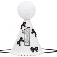 Chapeau d'anniversaire pour enfants, 1er et 2e anniversaire du bébé, Saint-Valentin, remise de diplôme, nœud, cône, bandeau, adorable boule de fourrure, tissu non tissé