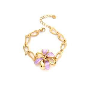 สร้อยข้อมือดอกไม้สแตนเลสชุบทองเคลือบสีม่วงสำหรับผู้หญิง เครื่องประดับแฟชั่น - Product Image 1