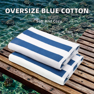 Serviettes de bain et de plage 100% coton surdimensionnées rayées bleu et blanc à séchage rapide pour toutes les saisons - Product Image 2