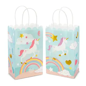 12 pièces compétitif bon prix tunisie enfants bonbons traiter mignon fête d'anniversaire thème cadeau emballage petit kraft licorne sacs en papier