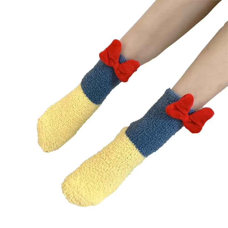 Chaussettes en molleton de corail pour femmes Chaussettes d'hiver mignonnes en velours pour dormir Chaussettes de princesse en polaire de corail avec nœud flou pour fille