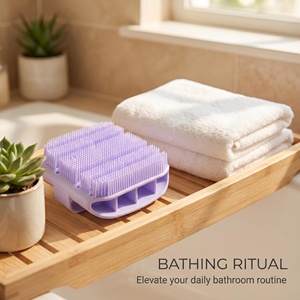Brosse de bain corporelle en silicone portable à poils doux et denses, exfoliante et massante pour la douche, avec poignée annulaire - Product Image 4